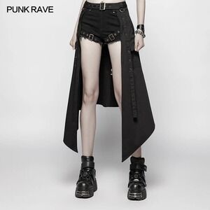 Punk Rave Daily Asymmetrical Half Skirt Size XS-S Goth Punk Belted Grunge Black